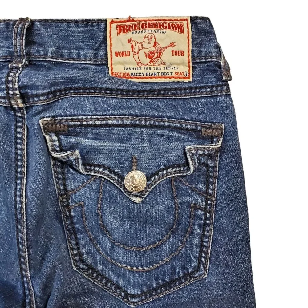 TRUE RELIGION Jeans Mens 31 Blue Regular Straight Flap Pockets Designer Denim